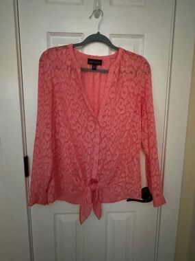 Dana Buchman Coral Tie-Front Semi-Sheer Blouse
